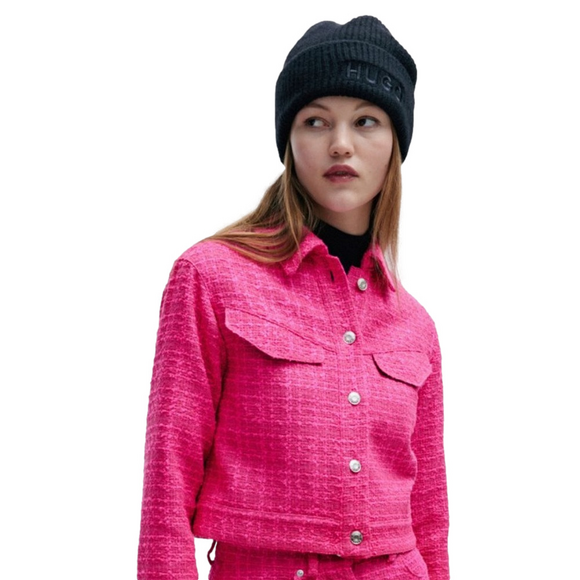 New! HUGO BOSS Relaxed Fit Jacket in Bouclé Fabric with Polished Trim, Size 14 - Picture 4 of 6